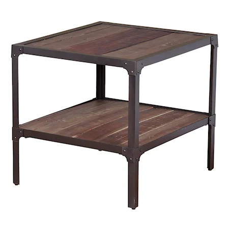 Planked Top End Table with Metal Frame